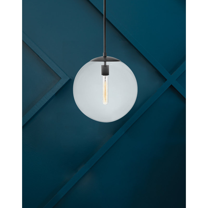 Warby Single Light Orb Pendant Light, Black, Clear, 14.25" H x 13.5" W x 13.5" D