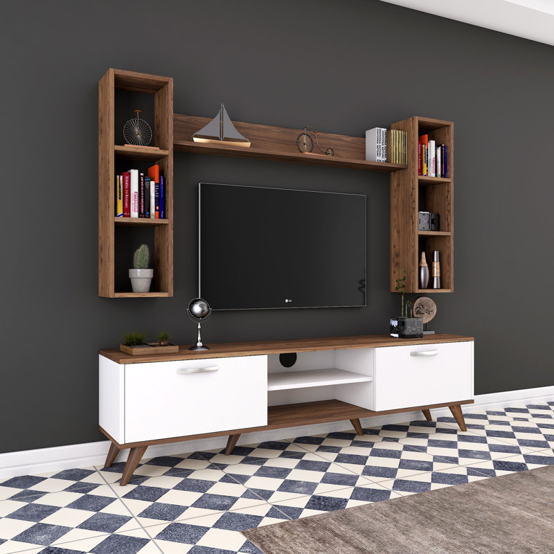 Meuble audio-vidéo pour téléviseur de 55 po ou moins Bran, Noyer / blanc / argent