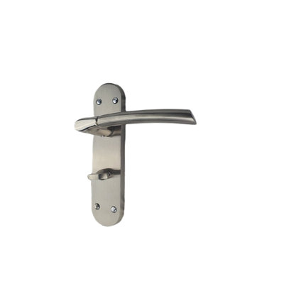  Indiana Bathroom Door Handles on Backplate in Duo Polished & Satin Stainless Steel Finish with 64mm Bathroom Mortise Lock - 182mm x 45mm