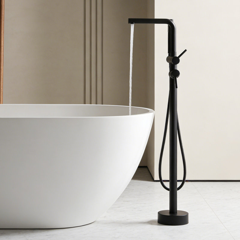 41"H Solid Brass Floor Mounted Tub Faucet With Handheld Shower