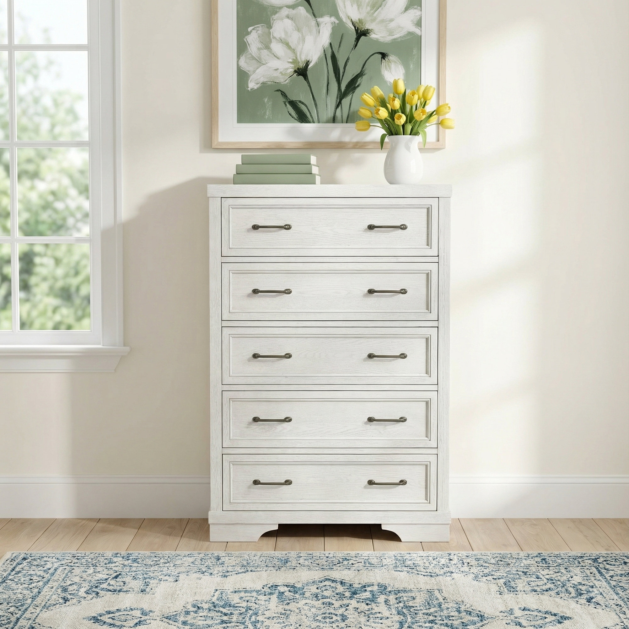 Danbury 5-Drawer Traditional Wood Chest, White Dove