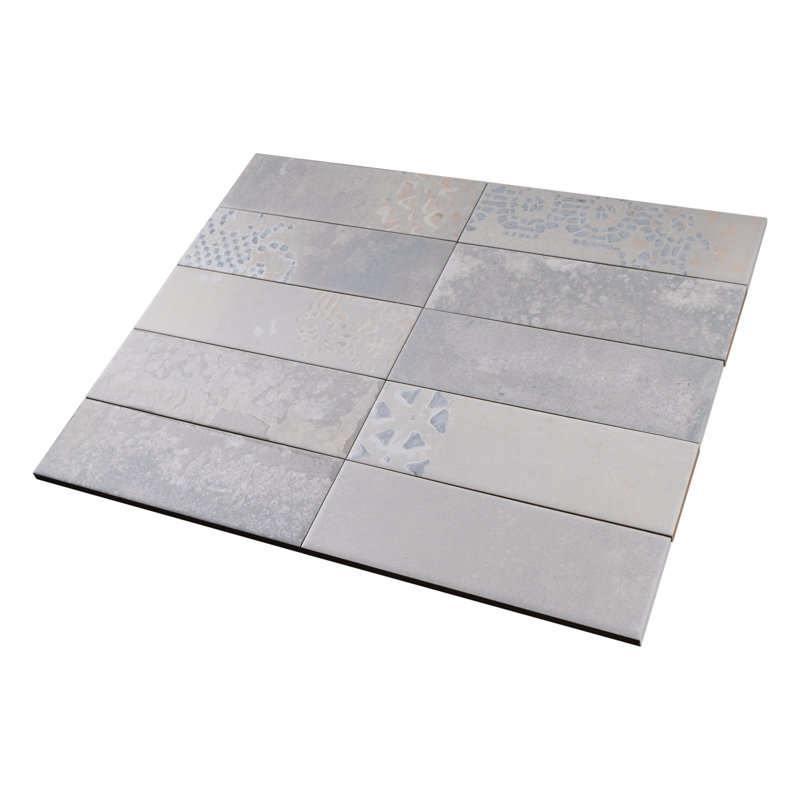 Carreau de sol en porcelaine mat 2,6 po x 7,9 po Tempo Subway, Blanc / gris