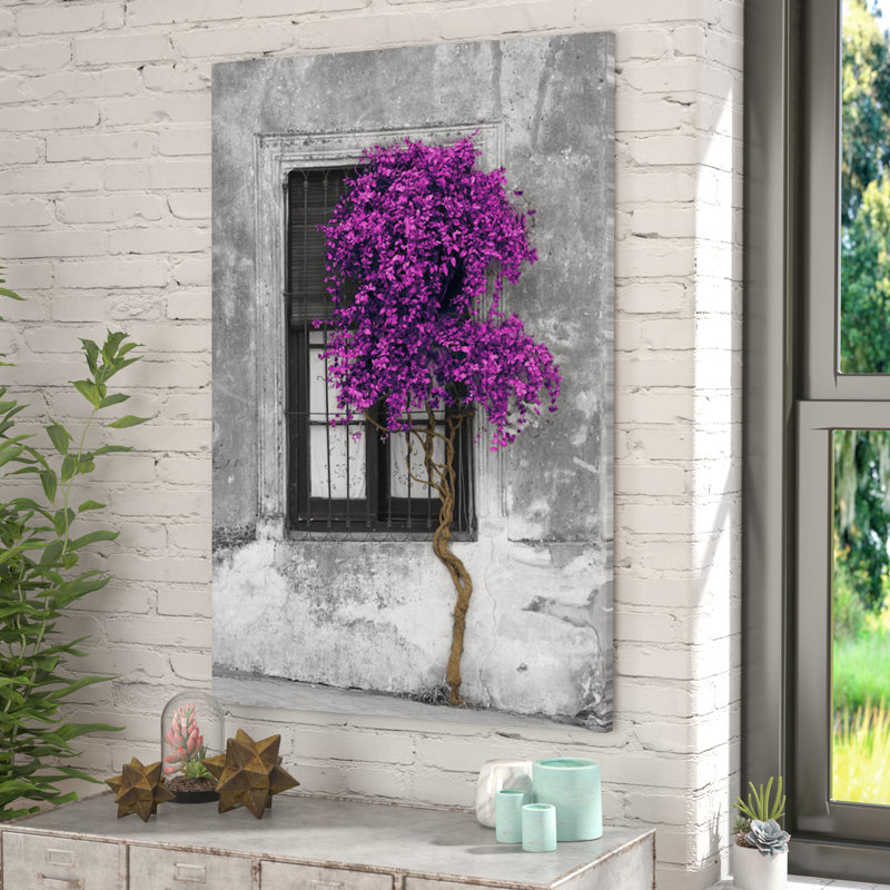 Tree in Front of Window Purple Pop Color Pop by Panoramic Images - Print, 26" H x 18" W x 1.5" D, Canvas