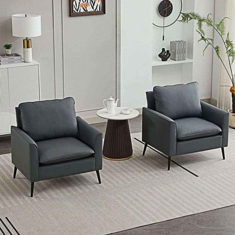 Ensemble de 2 fauteuils rembourrés, Gris clair