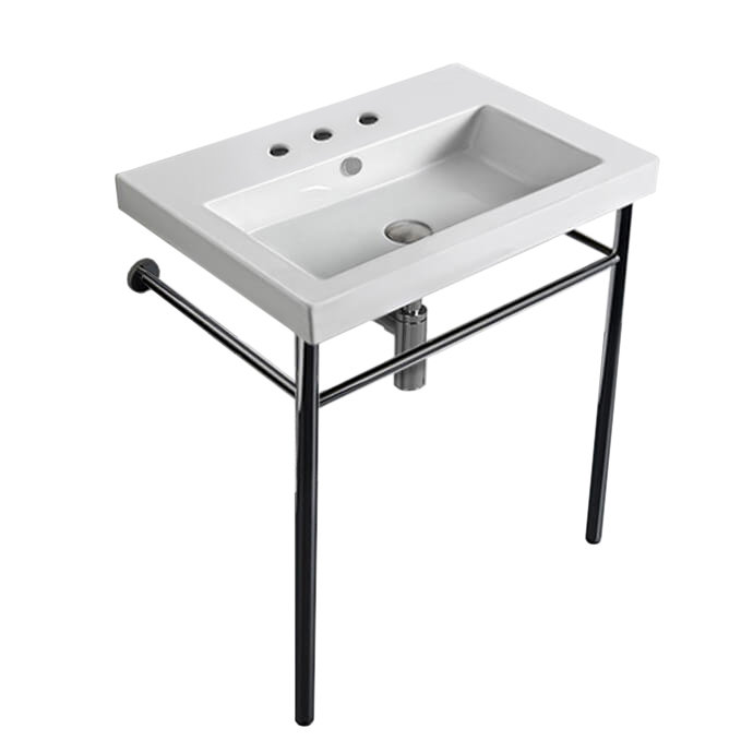 Ceramica Tecla By Nameeks Cangas 17.72'' White Ceramic Rectangular Bathroom Sink with Overflow, 8" Widespread
