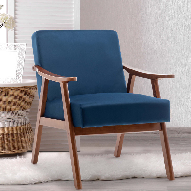 Fauteuil avec structure en bois massif, Velours bleu, H 32,3 po x l 31,1 po x L 26,37 po