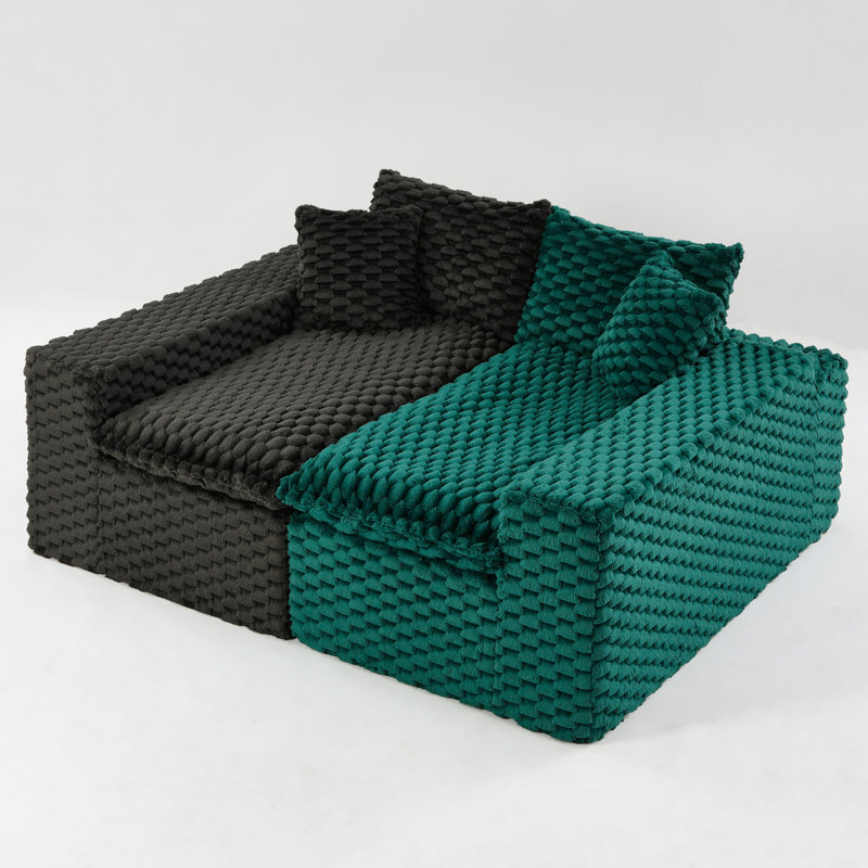 Canapé de luxe luxueux en velours à motif de blocs de couleur - disposable en une rangée, côte à côte ou face à face, mobilier de salon élégant pour une décoration douillette