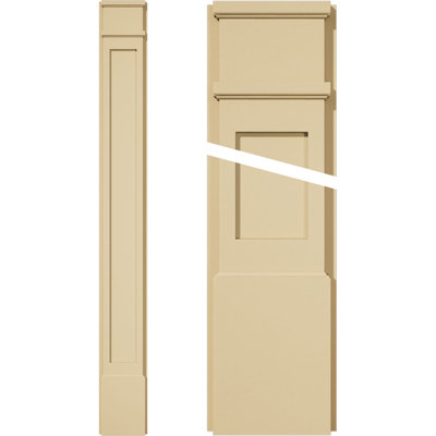 Signature Urethane Flat Panel Pilaster w/ Decorative Capital & Base, 8"W x 72"H x 2"P (Pair), Base Can Be Trimmed Up to 6 5/8", High Density Milled Urethane, Factory Primed Tan, Sold As Pair