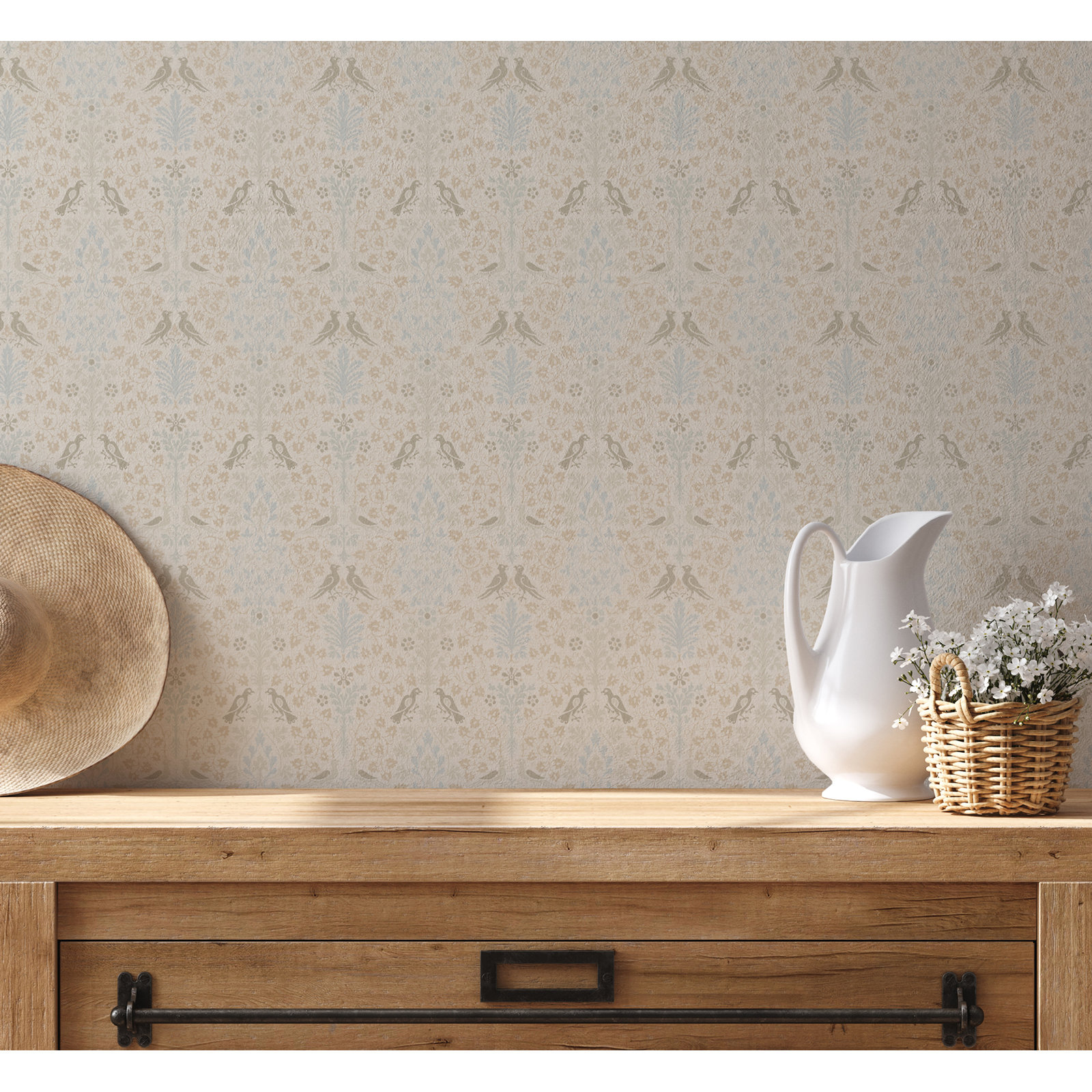 Yuki Osada Damask Wallpaper, Oatmeal