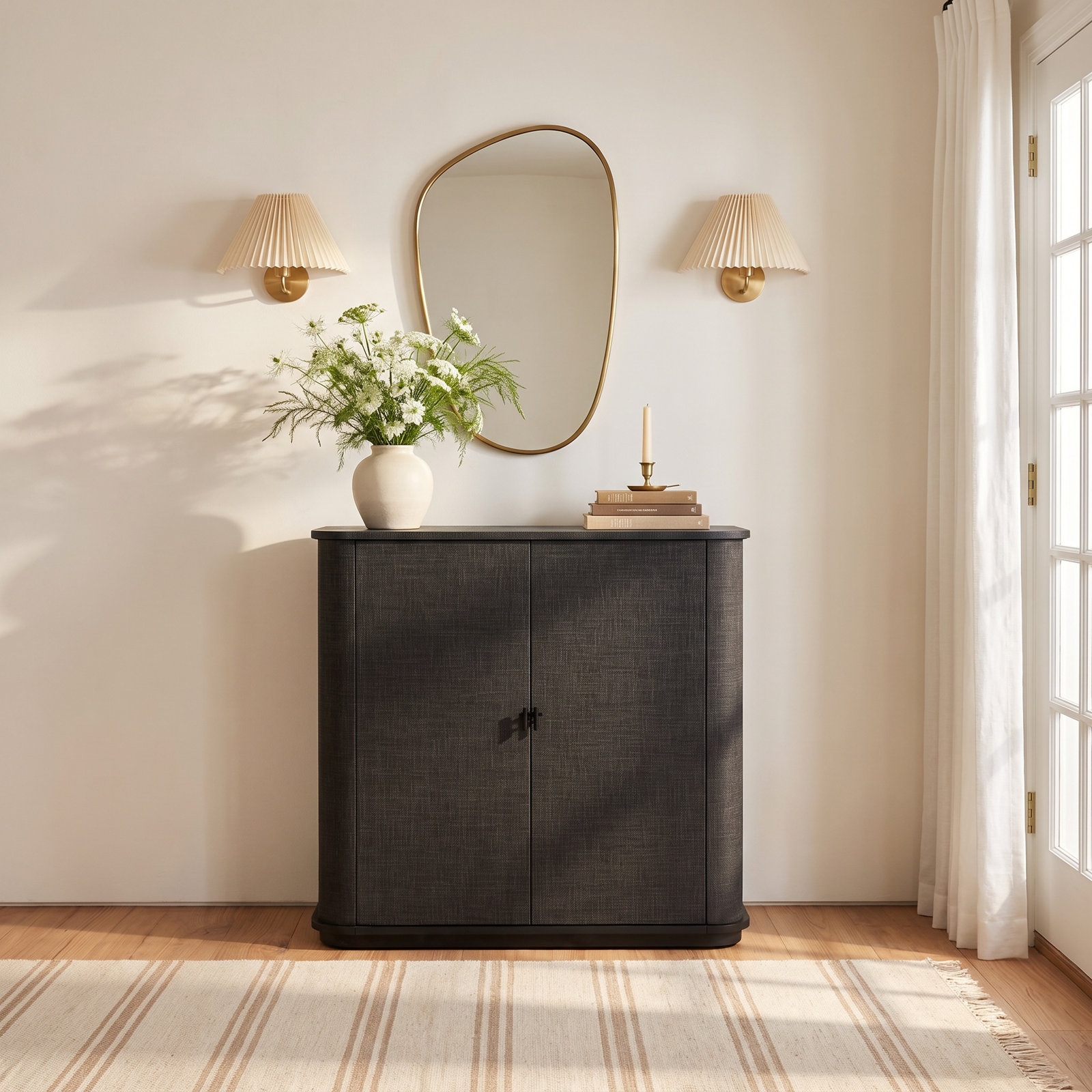 Arianna Mahogany Sideboard, Black Linen