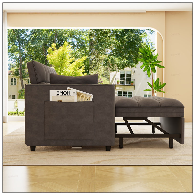 Canapé-lit moderne en velours avec lit escamotable, inclinable réglable et poches latérales pour les petits espaces