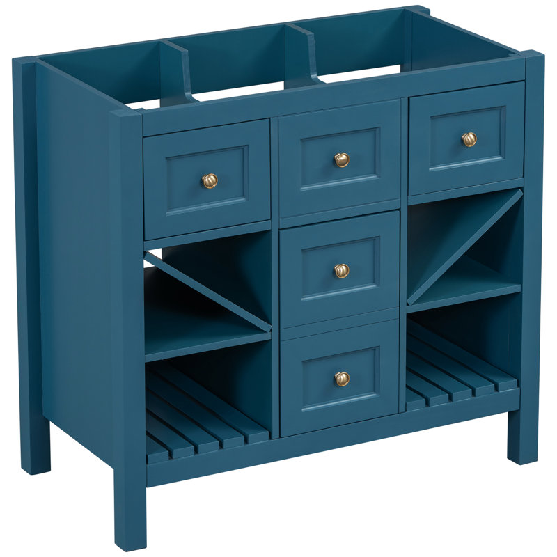 Le meuble-lavabo bleu 36 po avec cadre en bois massif et 5 tiroirs de porte optimise l'efficacité du rangement