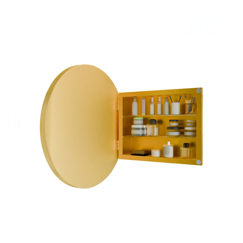 Armoire à pharmacie 23,6 pouces à fixation en surface avec miroir et tablettes réglables, Doré