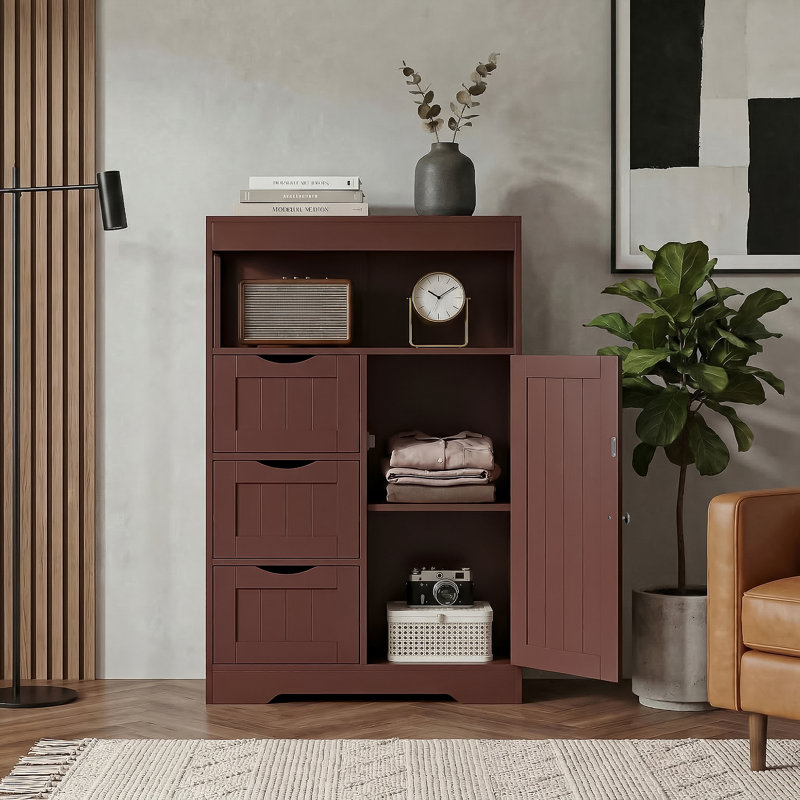 Goldean 34'' H X 22'' W X 11'' D Freestanding Bathroom Cabinet With Adjustable Shelf, Brown