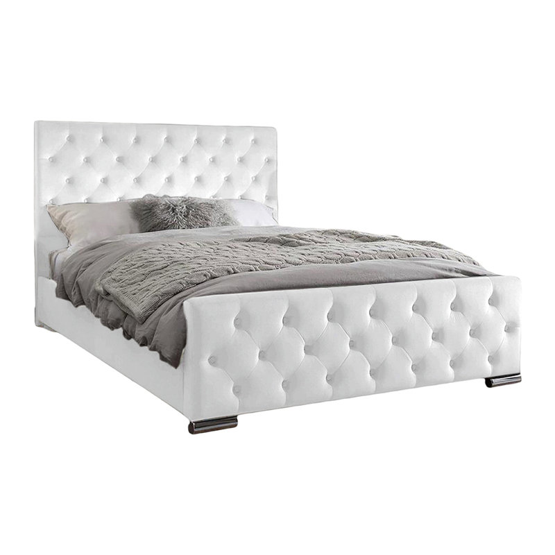 Carlos Upholstered Bed Frame, White, Double (4'6)