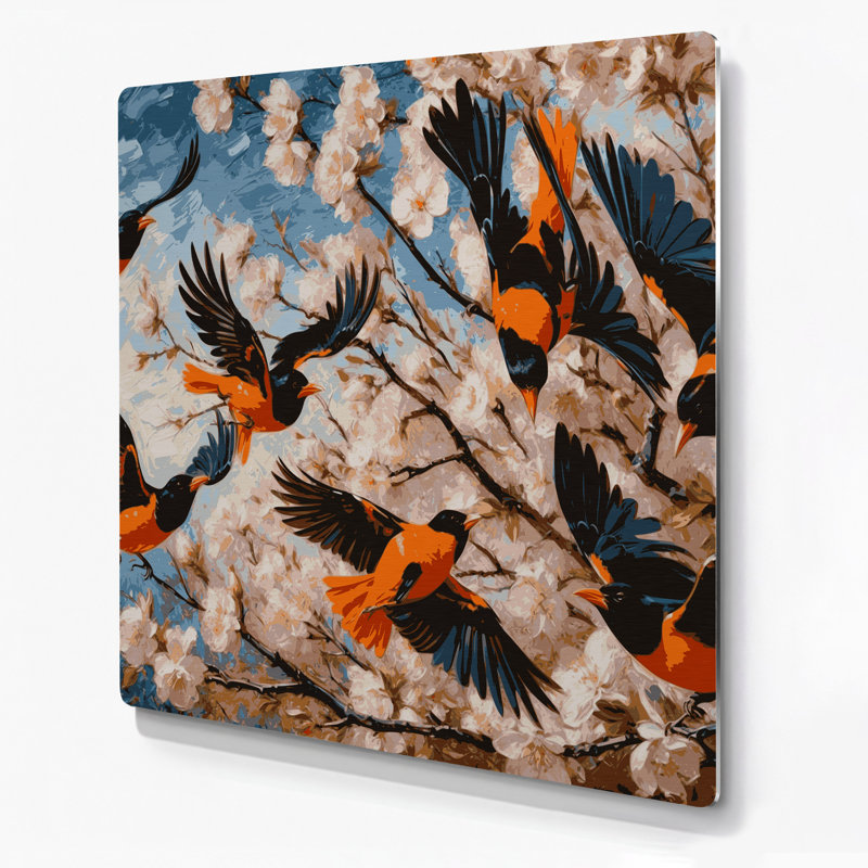 Oiseaux, art mural gris Oriole de Baltimore, H 144 po x l 144 po x P 0,05 po
