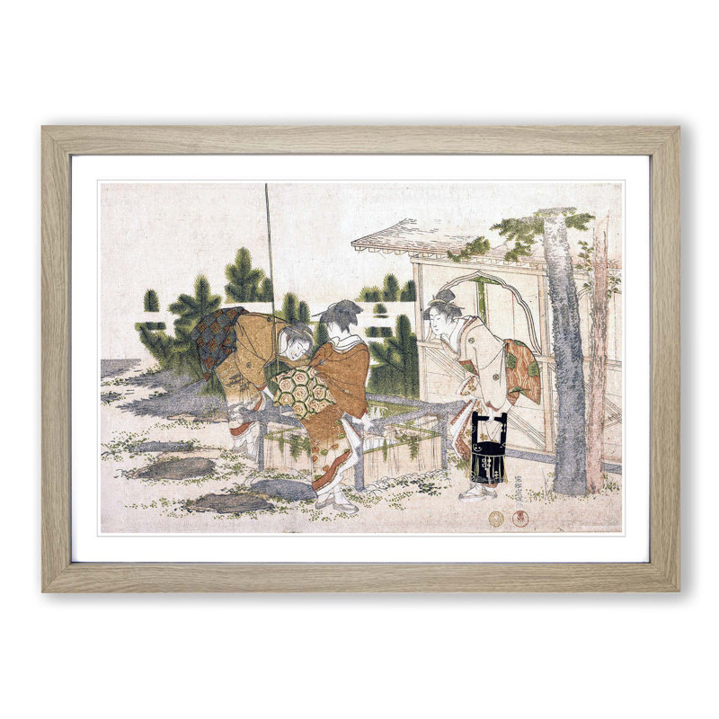 Three Women by Katsushika Hokusai - Picture Frame Painting Print, Oak Framed, 48cm H x 65cm W x 2cm D