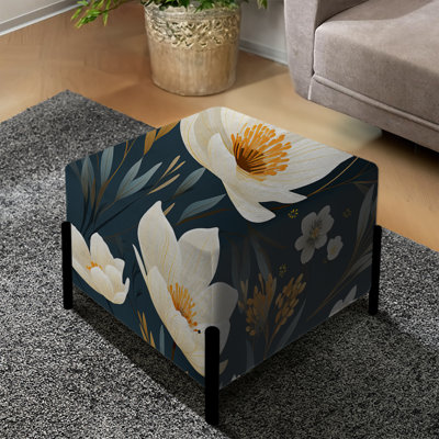 Motif floral serein ivoire - repose-pieds carré floral