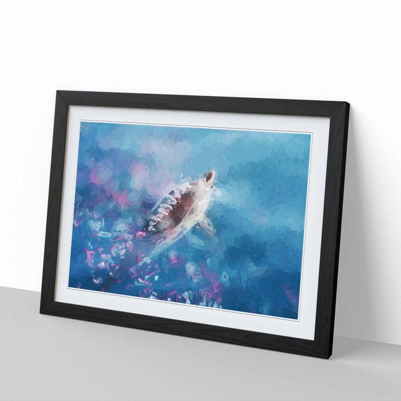 Swimming Dolphin in Abstract - Framed Print, Black Framed, 27cm H x 36cm W x 2cm D