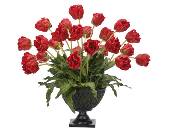Real-Touch Tulip, Red, Lattice Urn, 31wx31dx28h