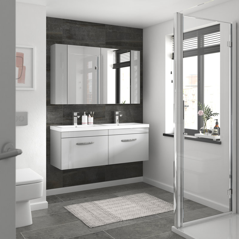Athena 1205mm Double Bathroom Vanity with Integrated Polymarble Basin, Gloss Grey Mist
