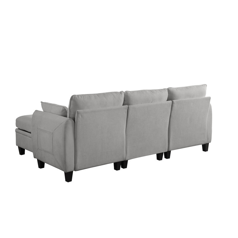 Canapé moderne en L en chenille douce avec repose-pieds avec rangement, Gris