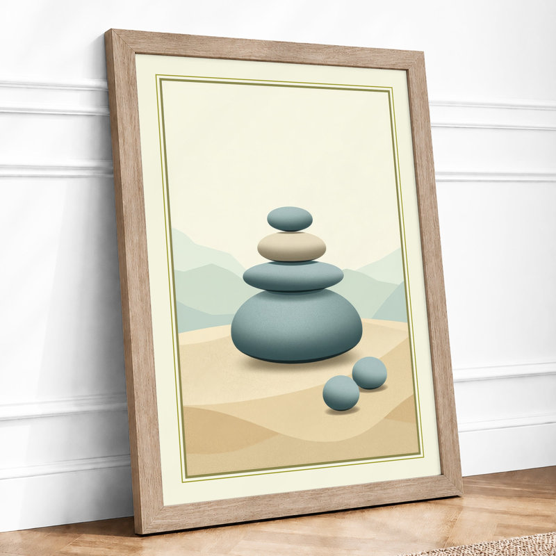 Balanced Stones Minimalist - Framed Print, A2 - 59.4 x 42.0 cm, Oak