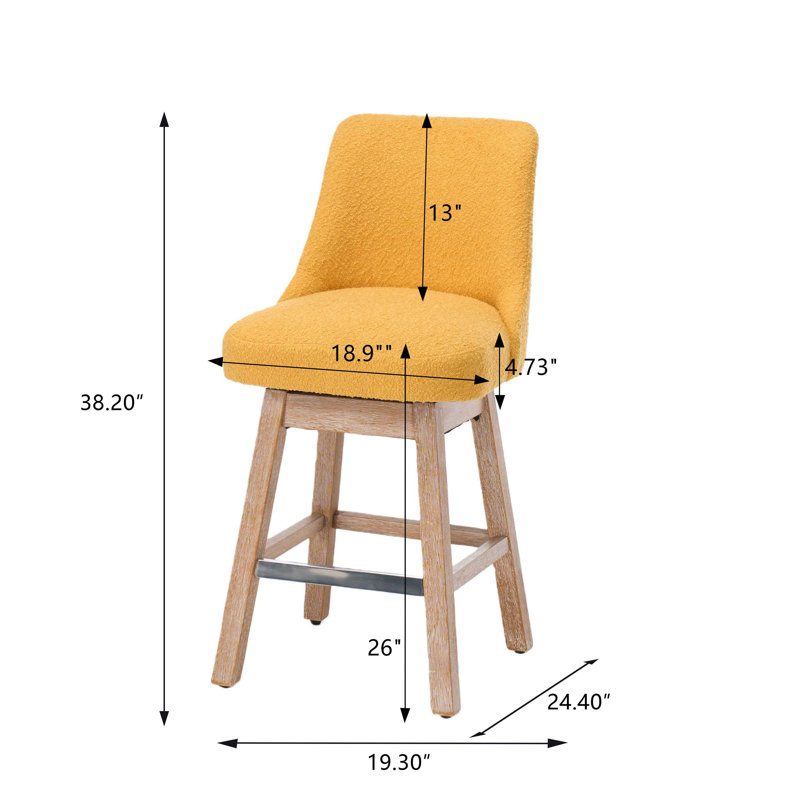 Tabourets de comptoir pivotants avec tissu bouclé et pieds en bois pour le confort des îlots de cuisine, Jaune