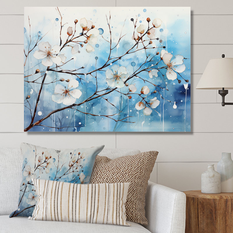 "Blue Blossom On Winter Scenery II", reproduction d'art sur toile, H 30 po x l 40 po x P 1,5 po, Toile tendue