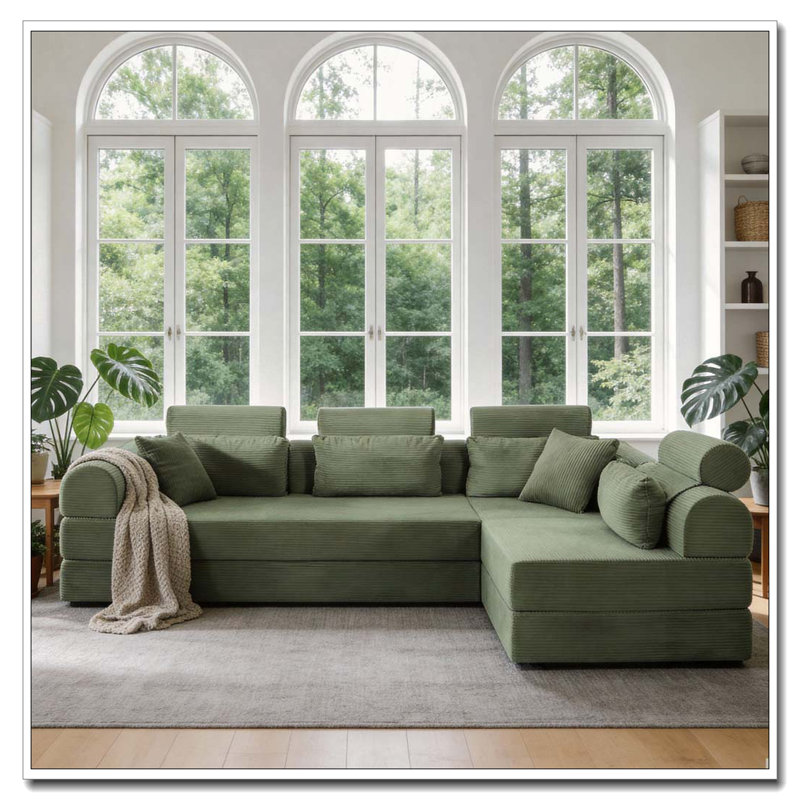Canapé modulaire en L, Vert grisâtre