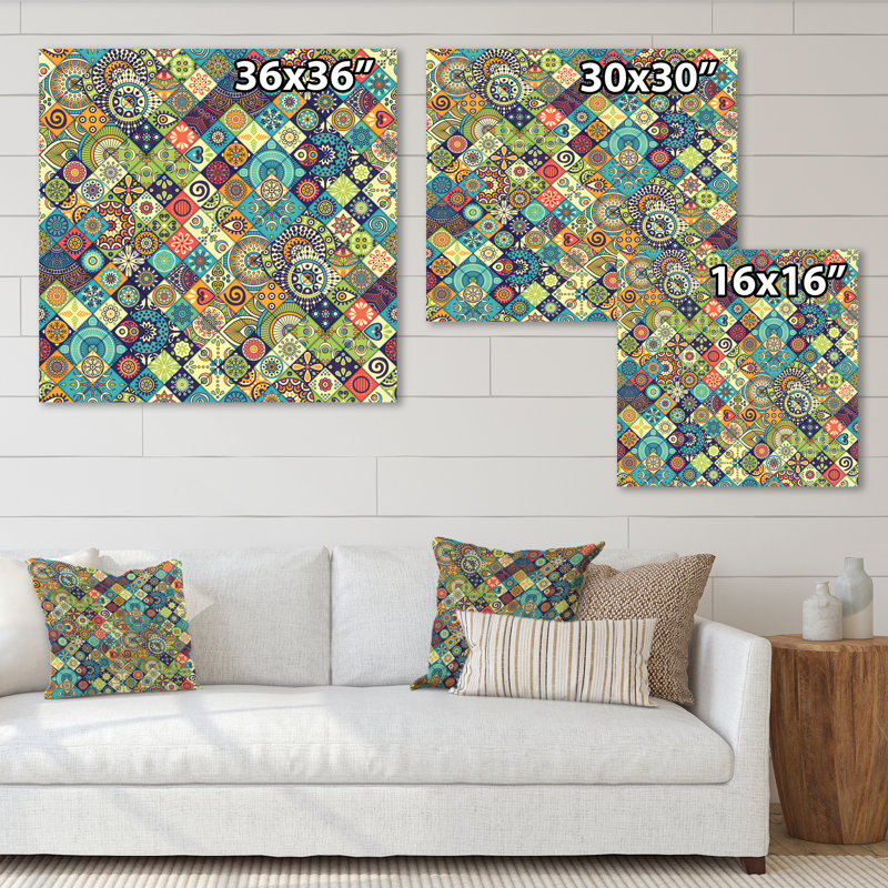 «Ethnic Floral Geometrics», impression sur toile, H 30 po x l 30 po x P 1 po, Toile tendue
