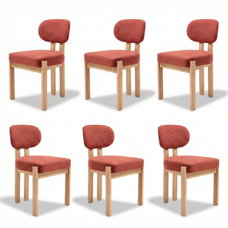Chaises de salle à manger en bois Ahn, chaises de salle à manger rembourrées en tissu moderne, 6, Orange