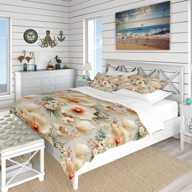 Seashell Serenity Tropical Pattern - Ensemble de housse de couette bord de mer