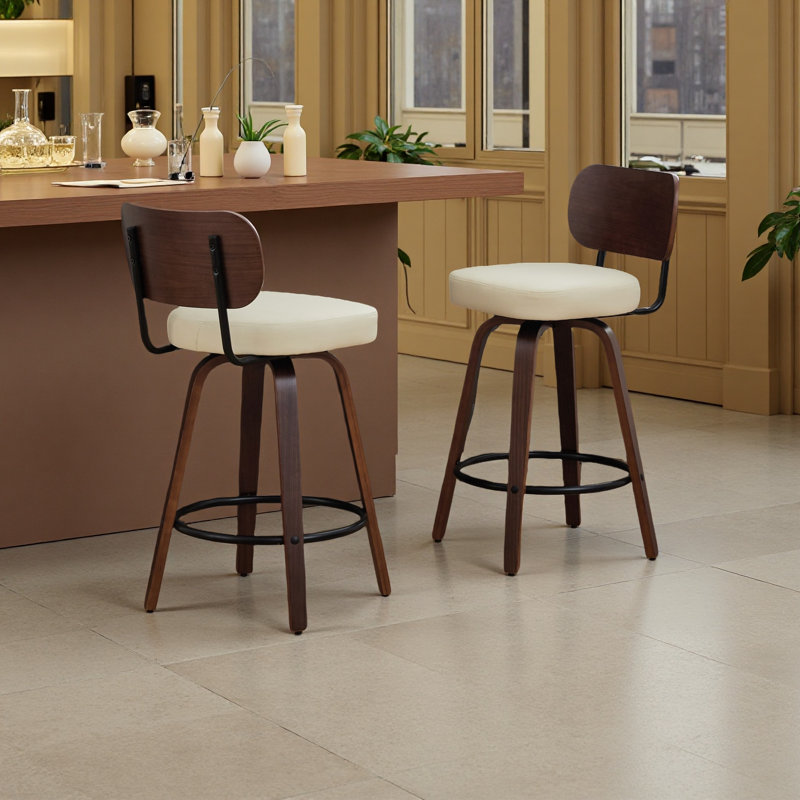 Ensemble de 2 tabourets de bar pivotants de 26 po de hauteur de comptoir, tabourets de style Mid-Century pour îlot de cuisine