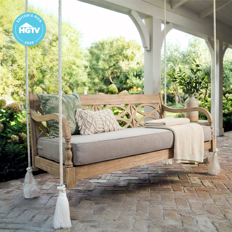 Ilisa Mahogany Wood Porch Swing Bed, Lime Wash