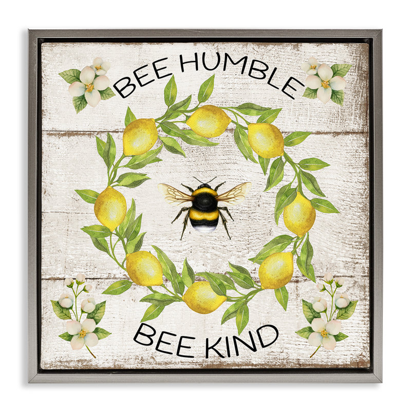  "Bee Humble & Kind", art mural flottant sur toile par Creatif Belle, H 18 po x l 18 po, Cadre flottant gris lustré