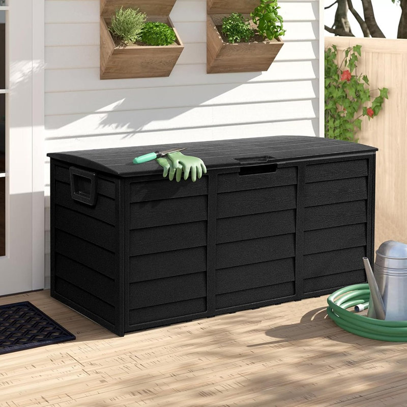75-Gallon Outdoor Resin Deck Box, Patio Storage Container For Cushions And Accessories, Black
