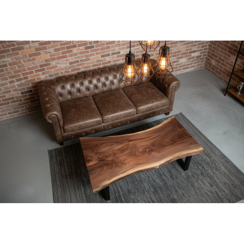 Table basse personnalisable en bois franc noyer, 24", 30", Tube carré noir en métal - 16 po