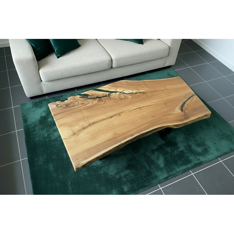 Table basse personnalisable en bois franc de châtaignier anglais, Tube carré noir en métal - 16 po, 20", 54"