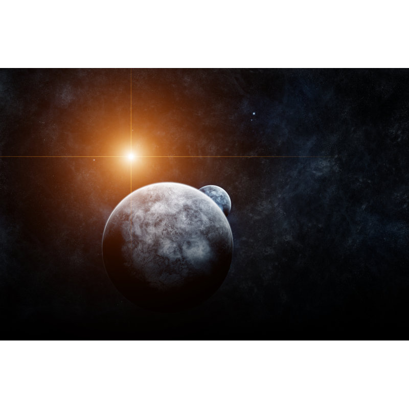 Planet with Moon and Star 1 Piece Wrapped Canvas Wall Art, 51cm H x 76cm W x 3.8cm D