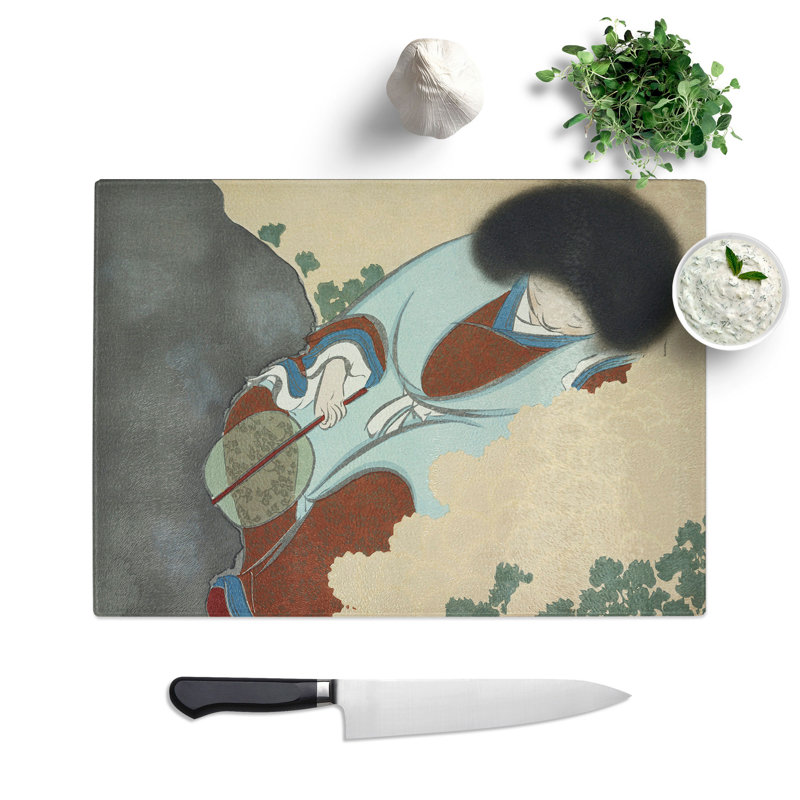 Woman by the Chrysanthemums by Kamisaka Sekka Chopping Board, 0.4cm H x 20cm W x 28.5cm L