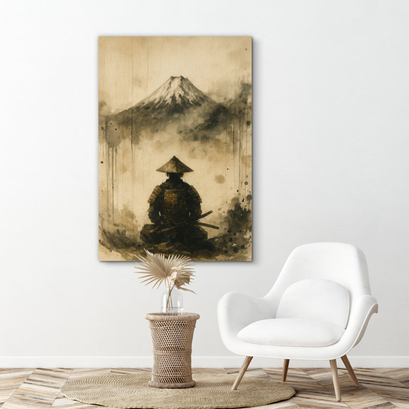 «Samurai with Mount Fuji Art», reproduction d'art sur toile encadrée, H 36 po x l 24 po x P 1,5 po, Toile tendue