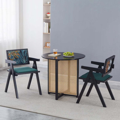 Ensemble de chaises de salle à manger rembourrées en tissu avec accoudoirs, pieds en bois