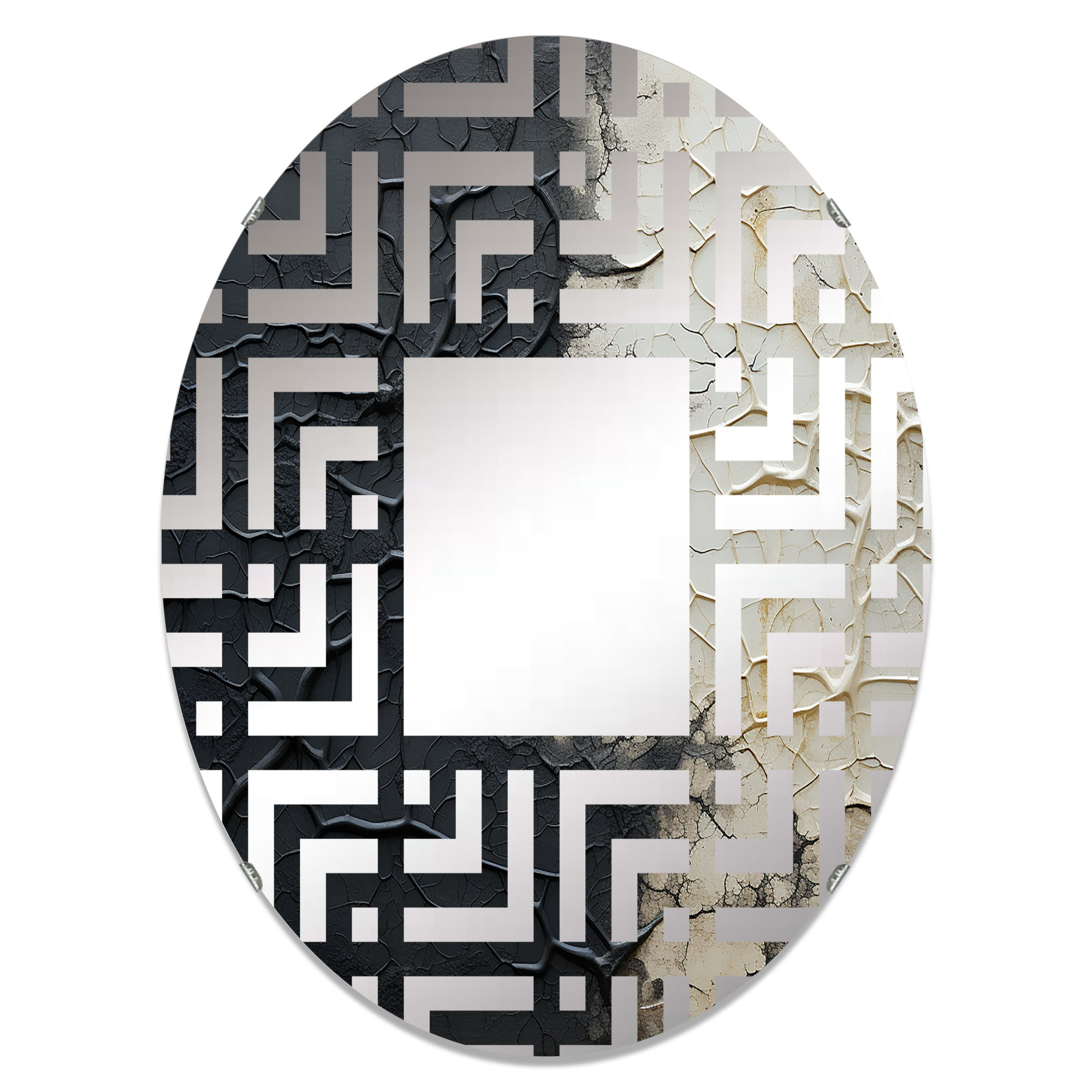 Design Art White And Black Abstract Split - Maze Decorative Mirror|Oval ...