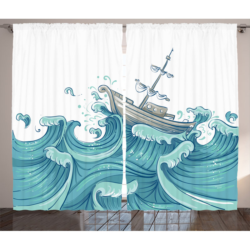 Giant Waves Nautical Semi-Sheer Rod Pocket Curtain Panels, 54" x 84"
