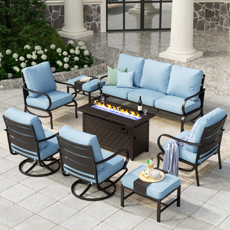 Ensemble de conversation pour patio à 9 places Tapasi avec chaises longues pivotantes et table de foyer optionnelle, Oui