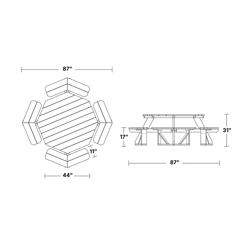 Table de pique-nique Heritage Octagon, Vert pelouse