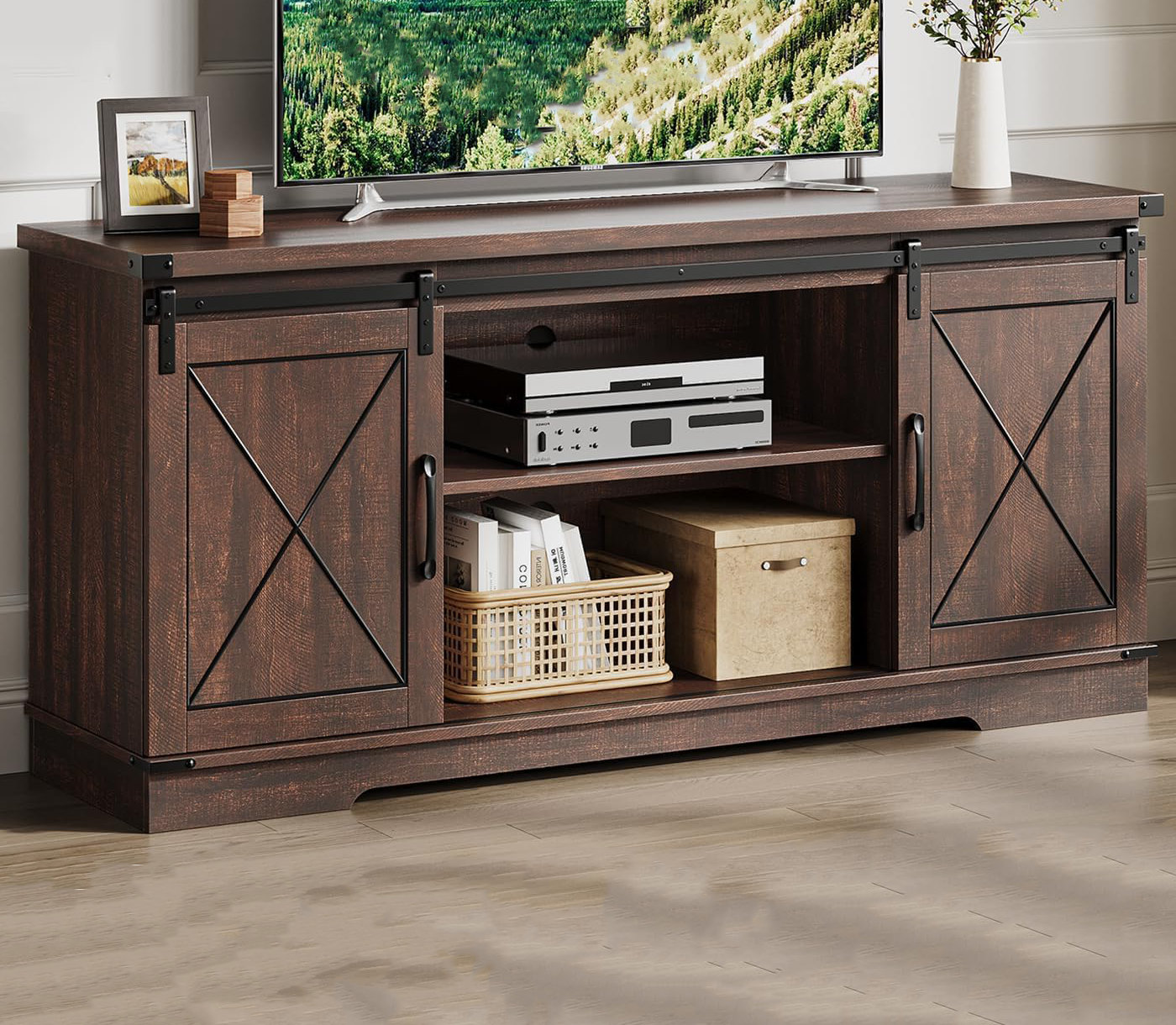 Gracie Oaks Farmhouse Tv Stand With Storage,tv Console Table With ...