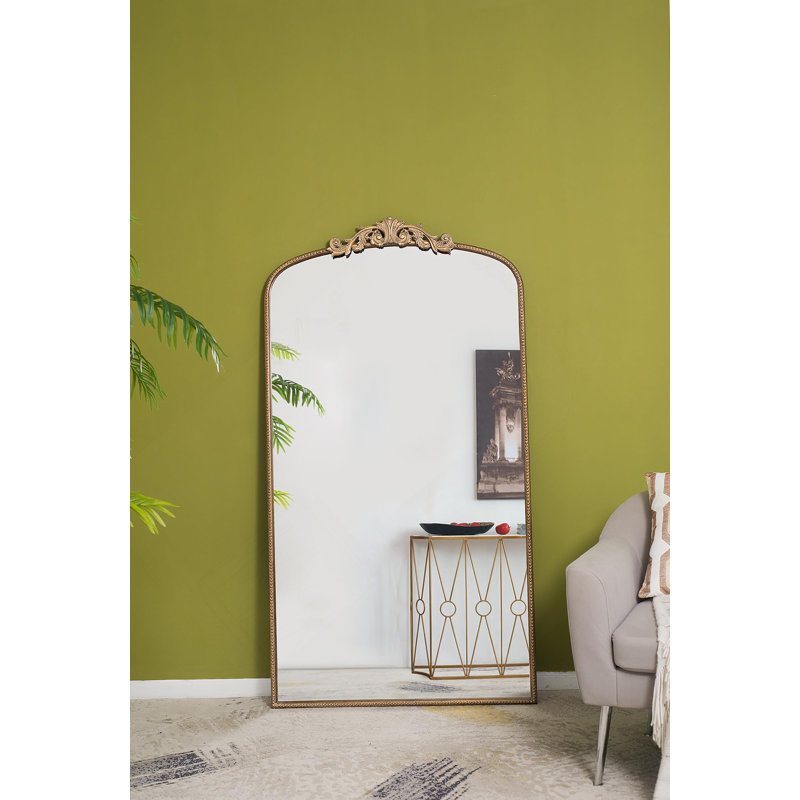 Miroir pleine longueur 66 po x 36 po, miroir arqué suspendu ou appuyé contre le mur, grand miroir doré pour le salon