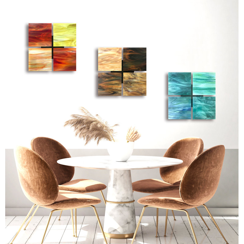 Quads Handmade Modern Abstract Wall Decor on Glass, Red